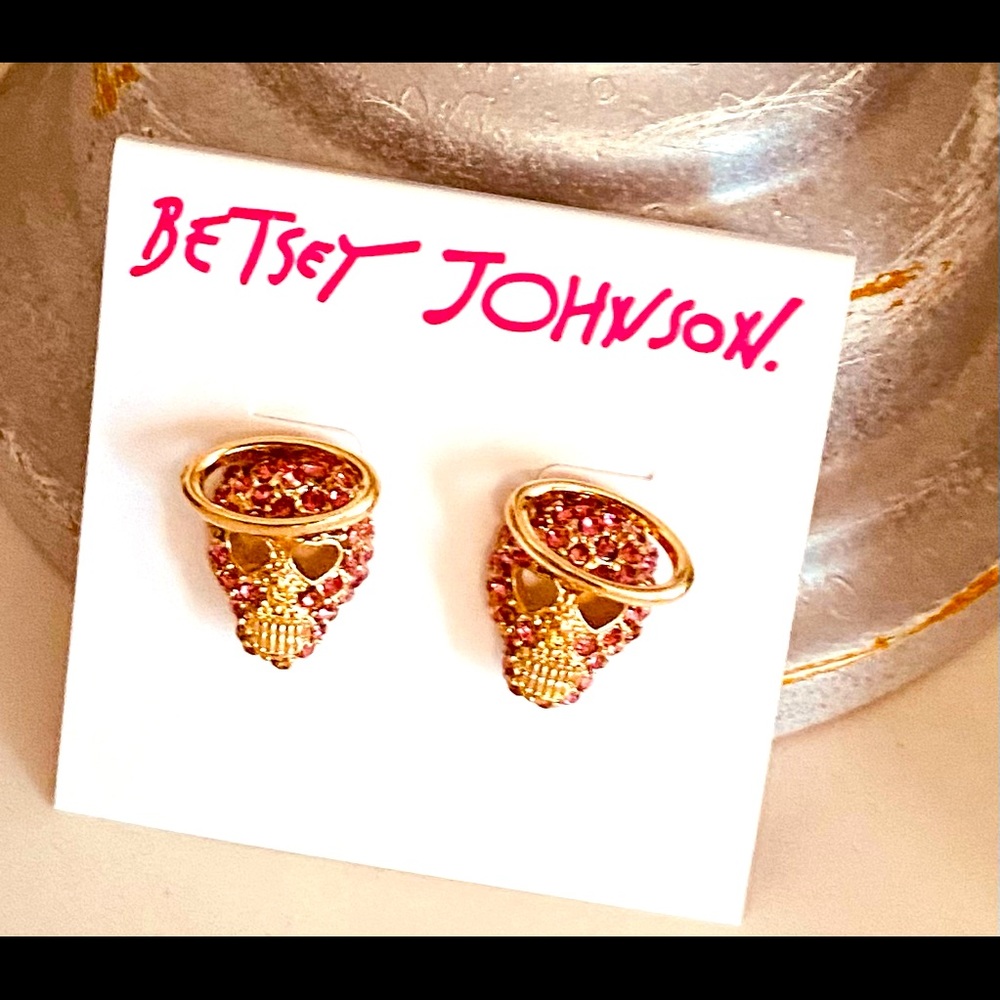 Betsey Johnson skull halo earrings new